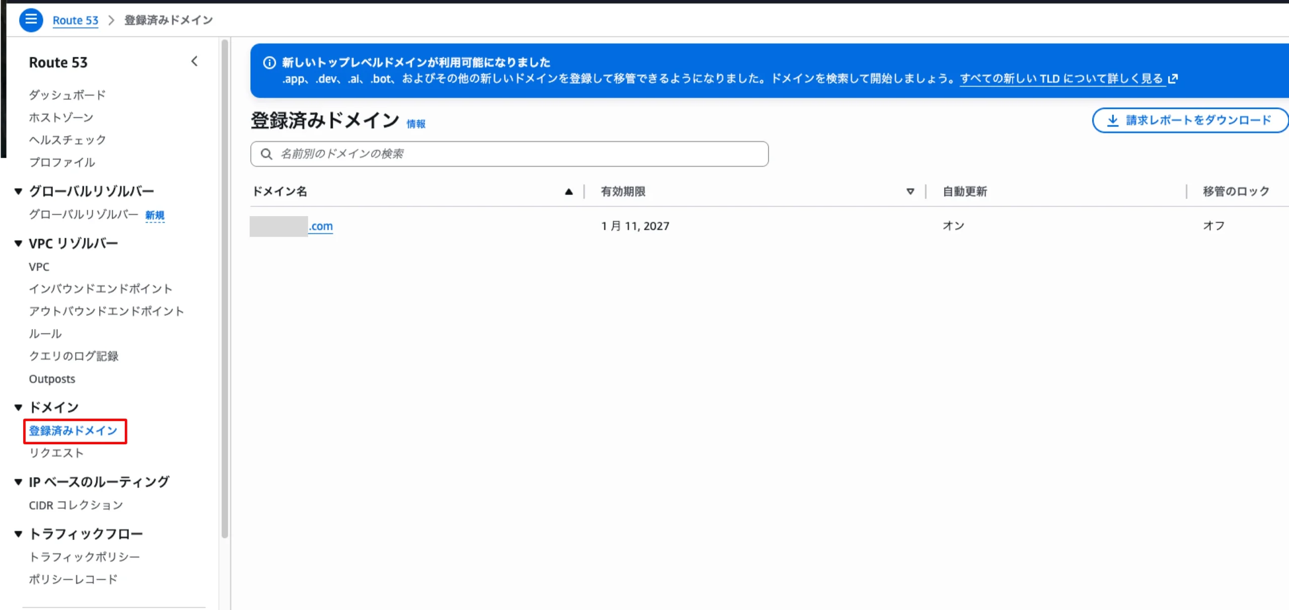 AWS Route 53 ダッシュボード